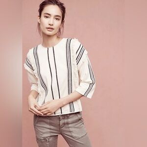 Anthropologie Moon River | Boho Striped and Fringe Long sleeve sweater M